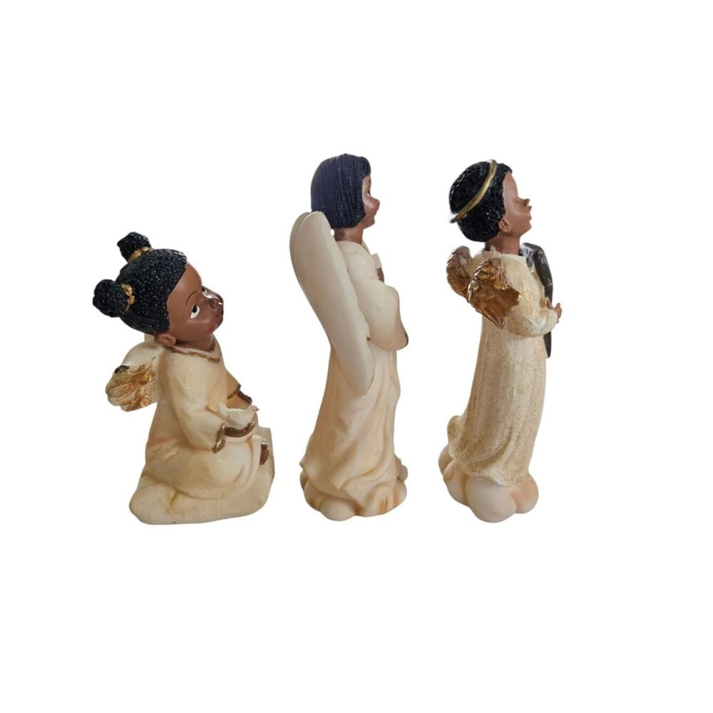 Vintage Set of 3 Cream and Gold Angel Figurines Up To 6 1/2" Tall - Picture 4 of 13